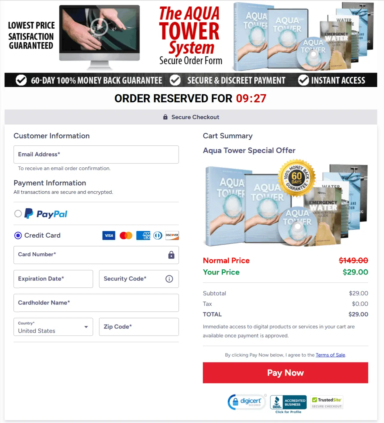 Aqua Tower System checkout page